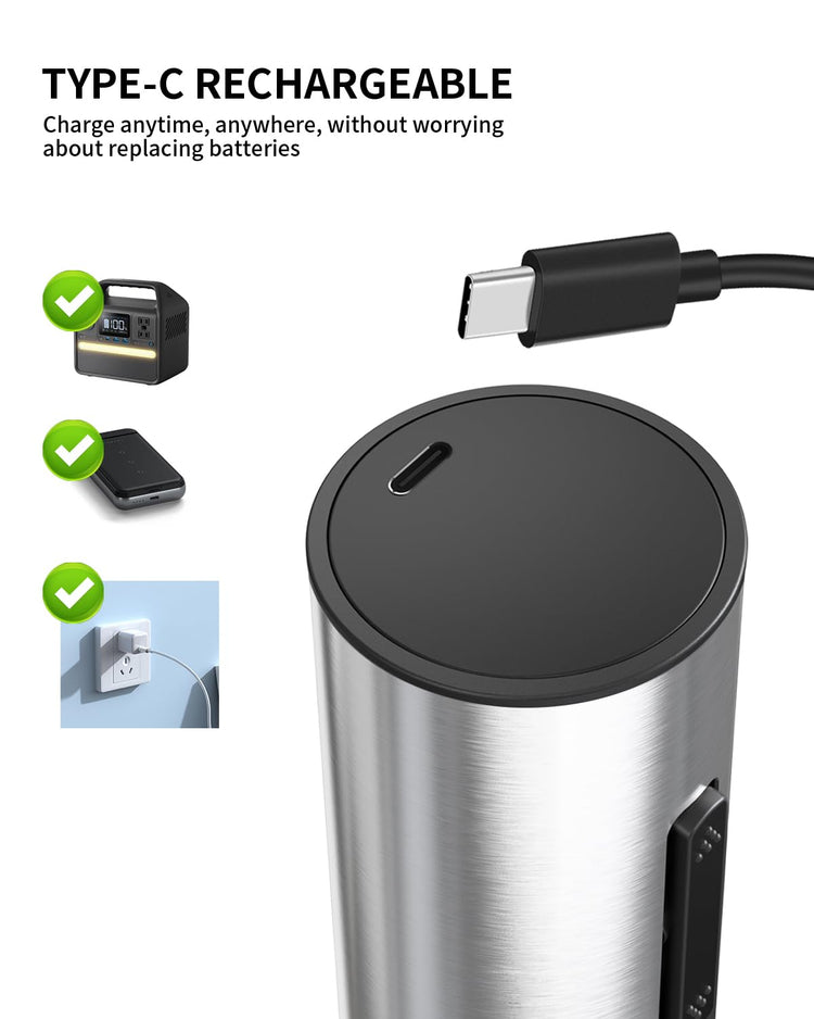 6-in-1 Electric Wine Opener Set Rechargeable Stainless Steel Wine Opener Gift Set with Foil Cutter, Rechargeable & Manual Wine Aerator Pourers, Vacuum Wine Stopper and Storage Base, Silver (6 Count)