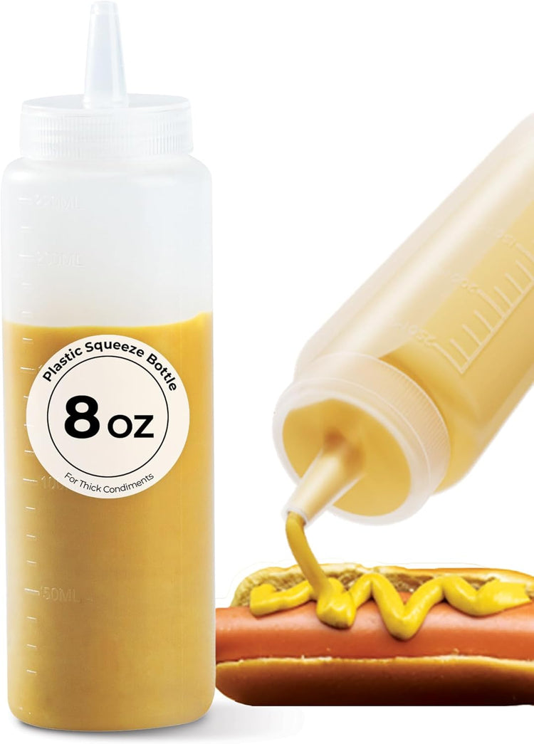 Restaurantware-8 Ounce Condiment Squeeze Bottle, 1 With Lid Plastic Squeeze Bottle - Precison Dispensing Tip, Flexible, Clear Plastic Squeeze Bottle For Sauces, For Sauces, Spreads, Or Condiments,