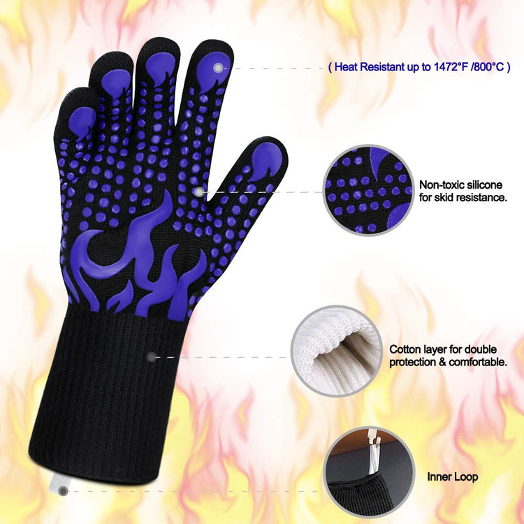BBQ Gloves 1472 Degree F Heat Resistant Grilling Gloves Silicone Non (2 Count)