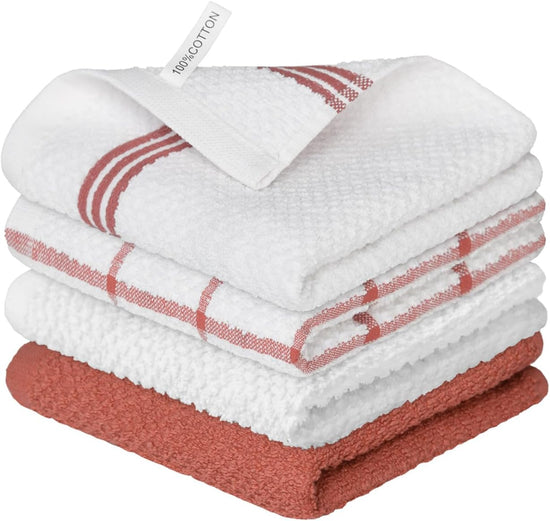 Artoid Mode Ring Spun Cotton Red Dishcloth Kitchen Towels, 12x12 Inch Ultra Soft Absorbent Quick Drying Household Cleaning Kitchen Rags Set of 4 - Nestoria