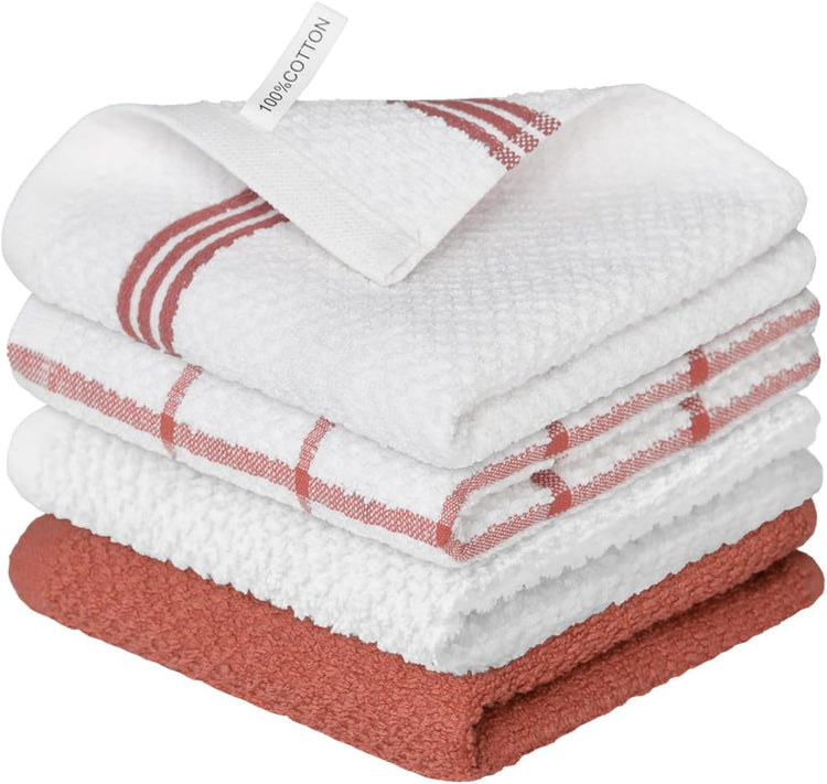 Artoid Mode Ring Spun Cotton Red Dishcloth Kitchen Towels, 12x12 Inch Ultra Soft Absorbent Quick Drying Household Cleaning Kitchen Rags Set of 4 - Nestoria