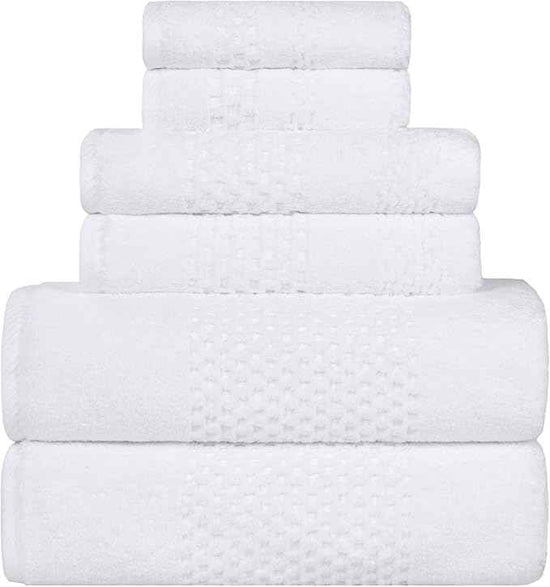 Superior Playa Zero Twist Cotton Medium Weight Towels, for Guest Bath, Bathroom, Shower, Spa, Plush, Quick Dry, Ultra-Soft Towels, Bath Essentials, Waffle Textured, 6 Piece Assorted Towel Set, White