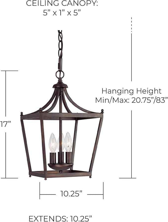 Capital Lighting 4036BB Stanton Geometric Metal Open Frame Lantern Foyer Pendant, 3-Light 180 Total Watts, 17" H x 10" W, Burnished Bronze