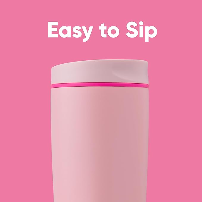 Owala SmoothSip Slider Insulated Stainless Steel Coffee Tumbler, Reusable Iced Cup, Hot Coffee Travel Mug, BPA Free 20 oz, Pink (Pucker Up) (Pack of 8)