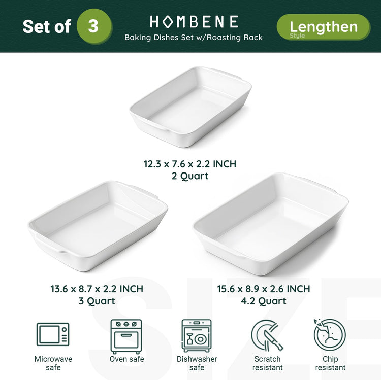 HOMBENE Casserole Dishes for Oven (3 Count)