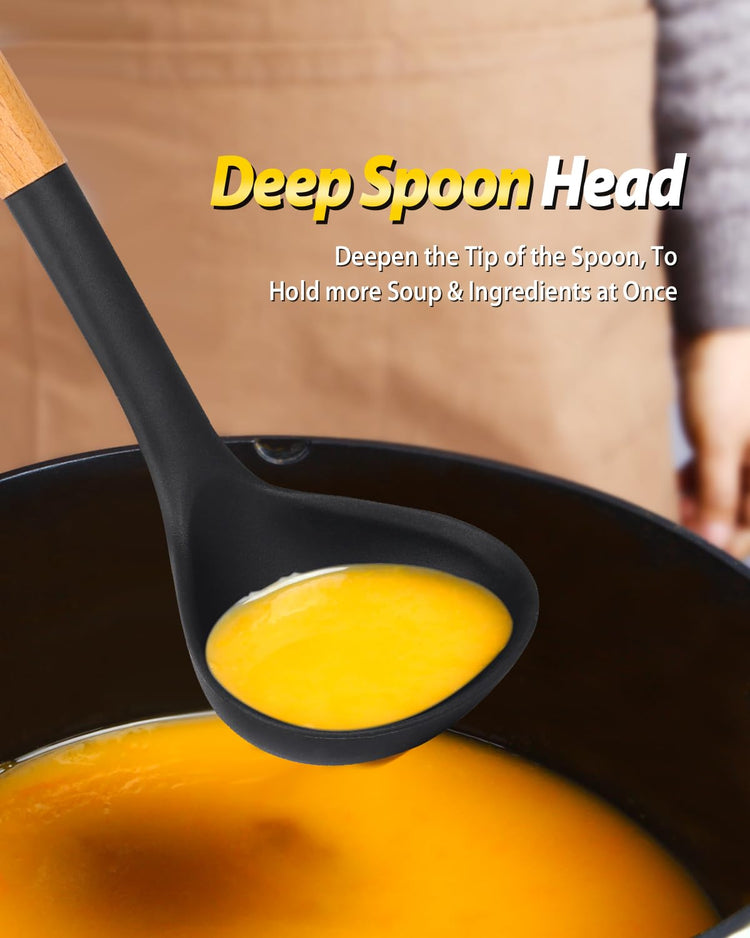 Silicone Pasta Fork and Ladle Spoon Set with Wooden Handle (2 Count)