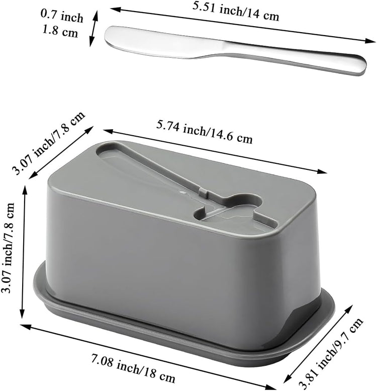 Evanda Butter Dish with Lid for Countertop and Refrigerator Door Shelf with Butter Spreader Knife, Butter Keeper, Plastic Butter Holder Tray Container for West/East Coast Butter