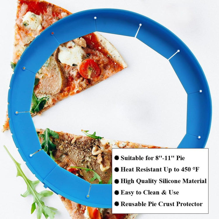 Adjustable Pie Crust Shields Baking Protectors, Silicone Cover Ring Fits 8-11.4 Inch Pies, Baking Pie Pizza Crust Shield Protector Cover for Edges (Blue-2pcs)