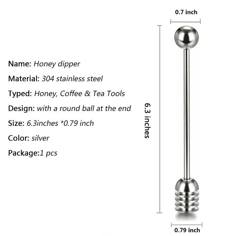 Honey Dipper Stick Stainless Steel Wand for Honey Pot Containers