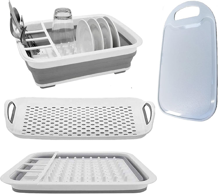 YunTeng Collapsible Dish Drying Rack and Drainboard Set Portable Camp Dish Drainer Dinnerware Organizer Dish Rack Foldable Dying Dish Storage Rack for Kitchen Counter RV Camping Accessories