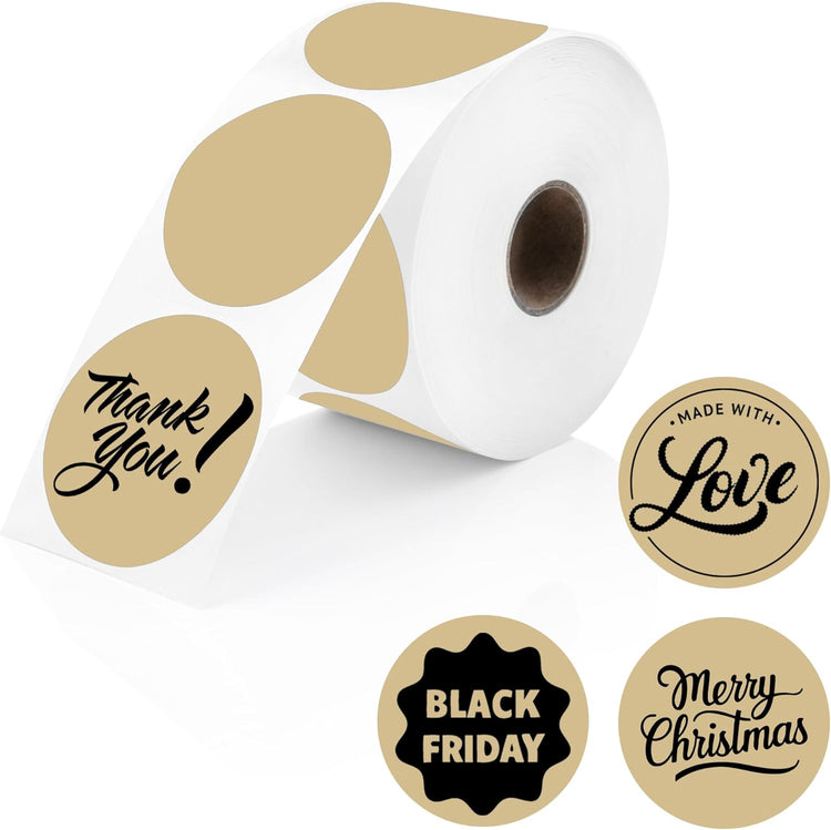 Perco Light Brown 2-inch Round Circle Thermal Sticker Labels - 735 Labels/Roll, Direct Thermal Printer Compatible, Permanent Adhesive, Vibrant Colors, Strong Hold, Perforated for Easy Use—Made in USA
