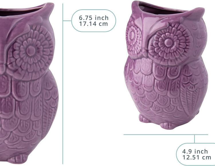 Comfify Owl Utensil Holder Decorative Ceramic Cookware Crock & Organizer, in Lovely Purple Color - Utensil Caddy and Perfect Kitchen Ceramic Decor Gift - 5” x 7” x 4” Compact & Cute