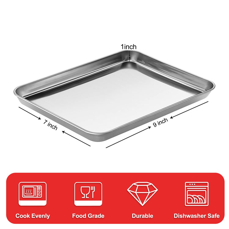 Baking Sheet Stainless Steel Cookie Sheet Baking Pan Tray for Toaster Oven Size 9 x 7 x 1 Inch