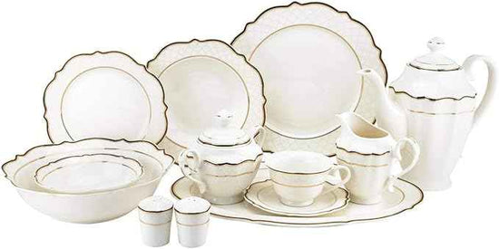 Euro Porcelain 57-pc Banquet Dinnerware Set, Luxury Bone China Tableware, Service for 8 (6664-3) 6664-20