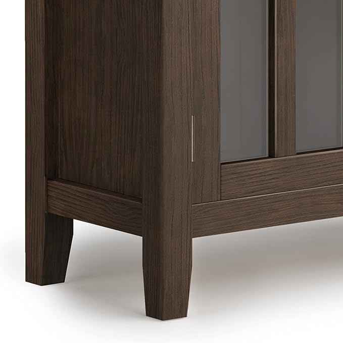 SIMPLIHOME Artisan SOLID WOOD 30 Inch Wide Contemporary Low Storage Cabinet in Farmhouse Brown, For the Living Room, Entryway and Family Room