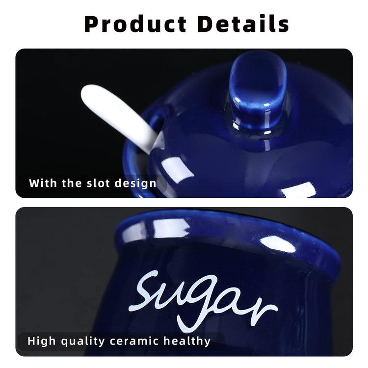 Ceramic Sugar Bowl with Lid and Spoon 12oz