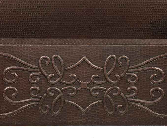 Premier Copper Products KASDB30229S 30-Inch Copper Hammered Kitchen Apron Single Basin Sink with Scroll Design, Oil Rubbed Bronze