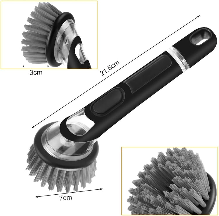 AUAUY Dish Brush with Soap Dispenser, Advanced Soap Control Dishwashing Brush, Dish Scrub Brushes with Handle, Kitchen Scrubbers for Dishes, Pan, Pot, Sink Cleaning Brushes