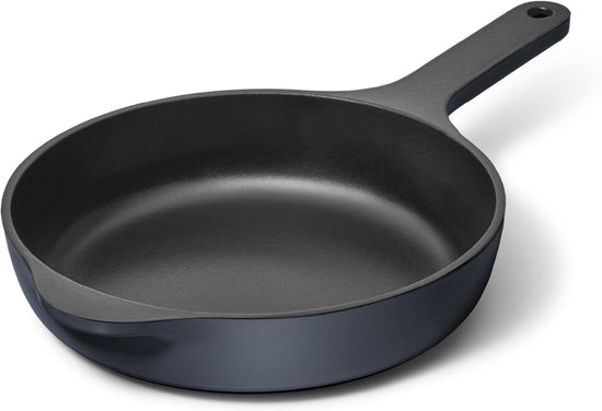 Caraway Cast Iron Skillet - 8” Enameled Cast Iron Pan With 3 Layer Enamel Coating - No Seasoning Required - Compatible With All Stovetops - Free From Forever Chemicals - Midnight Blue - Nestoria