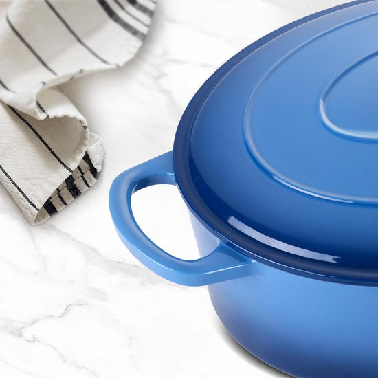 7 Quart Oval Dutch Oven with Lid, Leonyo 7QT Enameled Oval Cast Iron Dutch Oven for Sourdough Bread Breaking, Heavy Duty Cookware for Braising, Stews, Roasting, Blue - Nestoria