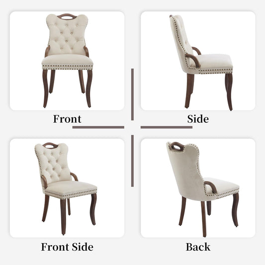 Beige Velvet Upholstered Dining Chairs Set of 4 (4 Count)
