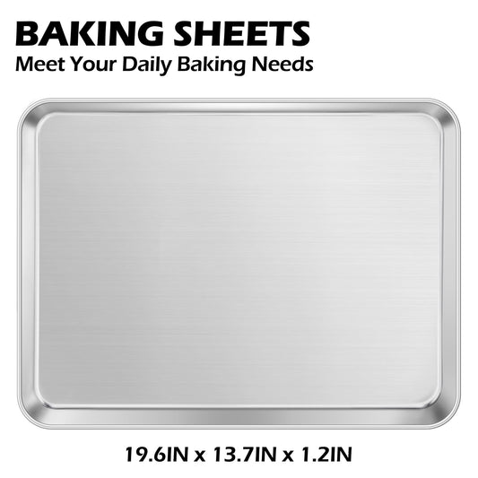 Non Toxic 20x14IN Large Stainless Steel Baking Sheets (2 Count)