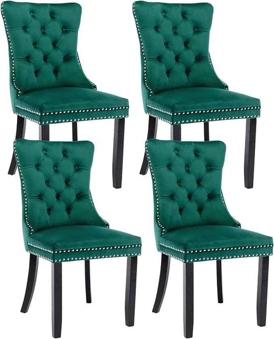 Green Velvet Dining Chairs Set of 4, Upholstered Dining Room Chairs with Back Ring Pull Trim and Solid Wood Legs, Tufted Wingback Kitchen Chairs for Dining Room,Living Room,Kitchen(Green)