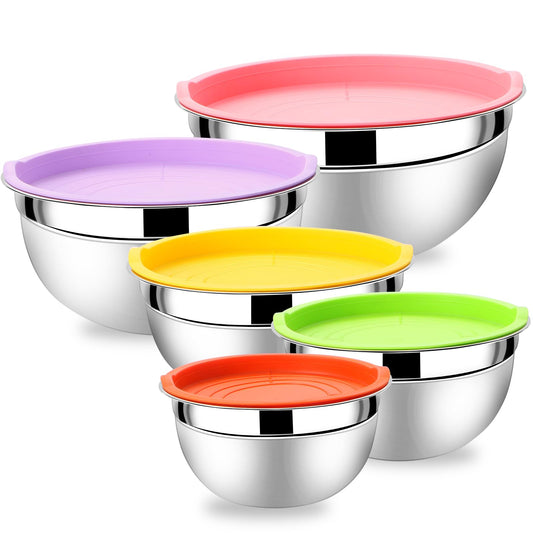 Mixing Bowls with Airtight Lids Set 5 Pcs Stainless Steel Bowls Set Baking Set Non (5 Count)