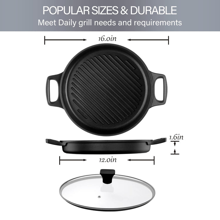 Cast Aluminum Griddle Pan for Stovetop with Lid