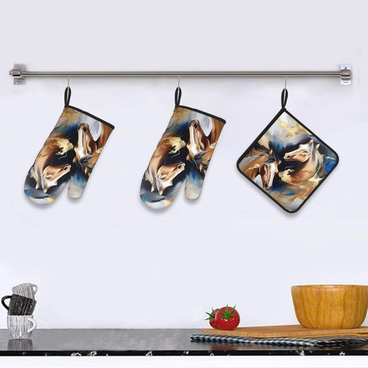Horse Oven Mitts and Pot Holders Sets of 3 (3 Count)