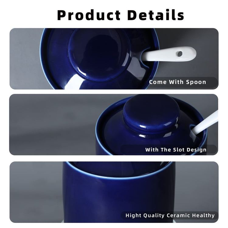 Ceramic Sugar Bowl with Tray and Spoon Set of 2