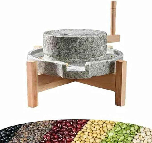 Handmade Granite Stone Grain Mill - Manual Grinder for Dry/Wet Ingredients, Ideal for Beans, Barley, Sesame, and Corn - Perfect Kitchen Tool for Healthy Cooking