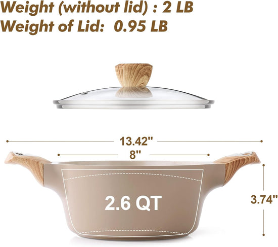 SENSARTE Ceramic Nonstick Stock Pot with Lid, 2.6/4.5/6.6 QT Soup Pot Casserole Pot, Non-toxic Healthy Pasta Pot, Large Cooking Pot Stew Pot, Induction Compatible, PFOA PFAS PTFE Free, Taupe - Nestoria