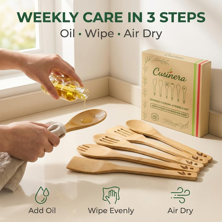 Dishwasher Safe Bamboo Wooden Spoons for Cooking 6 (6 Count)