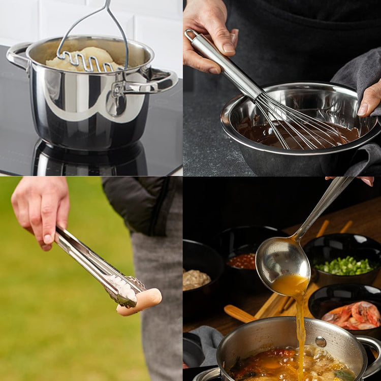 Premium Set of 10 Stainless Steel Kitchen Tool Set with Holder Easy To Clean (10 Count)