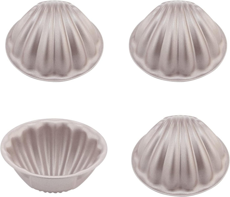 CHEFMADE Mini Madeleine Cake Pan Set, 3-Inch 4Pcs Non-Stick Spherical Shell Madeline Bakeware for Oven and Instant Pot Baking (Champagne Gold)