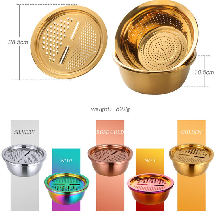 3-In-1 Multifunctional Grater Basin Colander Strainer Set, Mingcheng Stainless Steel Kitchen Grater/Drain Basket/Bottom Basin for Washing Rice, Fruits, Vegetable, Grater with Container (Rainbow) (3 Count)
