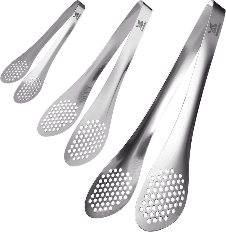 MSY BIGSUNNY Chef Kitchen Tongs Stainless Steel Food Serving Tongs Set Buffet tongs (silver 7" 9" & 11", 3 pack)