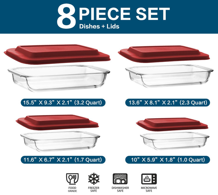 8 Piece Deep Glass Baking Dish with Lids