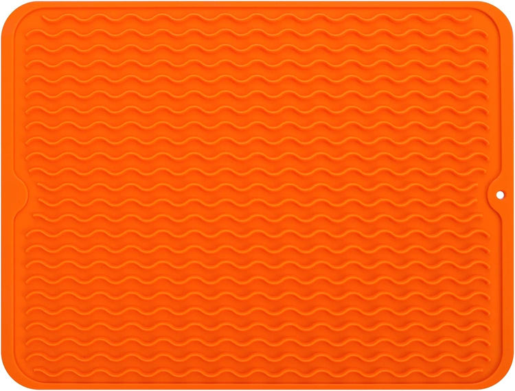 Silicone Dish Drying Mat for Multiple Usage,Easy clean,Eco-friendly,Heat-resistant Silicone Mat for Kitchen Counter or Sink,Refrigerator or drawer liner Orange L 16 inches x 12 inches
