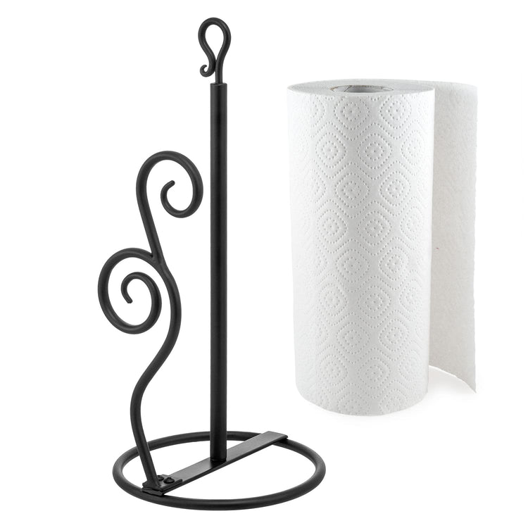 Rustic Burnt Solid Wood and Industrial Matte Black Metal Dining Combination Caddy with Paper Towel Roll Dispenser Stand