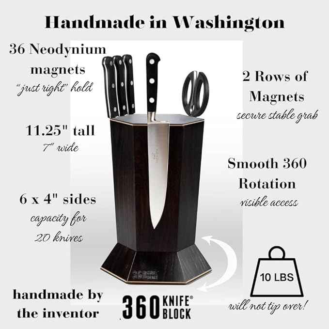 360KnifeBlock™ (Bubinga Pomele Limited Edition 2023) ROTATING magnetic knife block - SeriousEats/ATK/Cooksillustrated BEST Universal Knife Block - handmade in Washington
