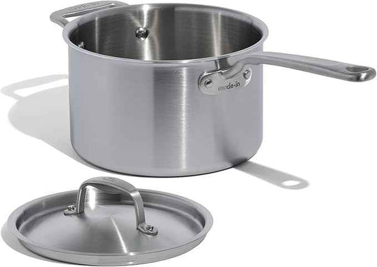 Made In Cookware – 7 Piece Stainless Steel Cookware Set – 5-Ply Stainless Clad – Includes Frying Pan, Saucepan, Saute Pan, Stock Pot – Professional Cookware – Crafted in Italy – Induction Compatible