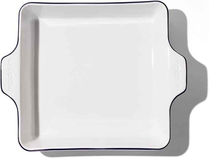 Made In Cookware | Square Baking Dish | Navy Rim | Handcrafted Porcelain | Professional Bakeware | Crafted in France