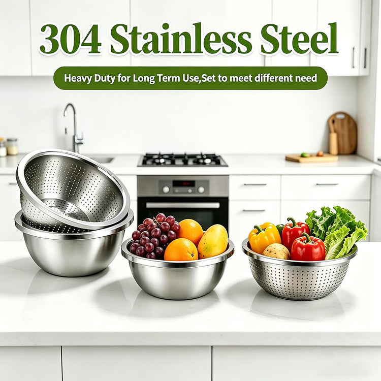 4 Piece Stainless Steel Mixing Bowls and Microporous Colanders Set (4 Count)