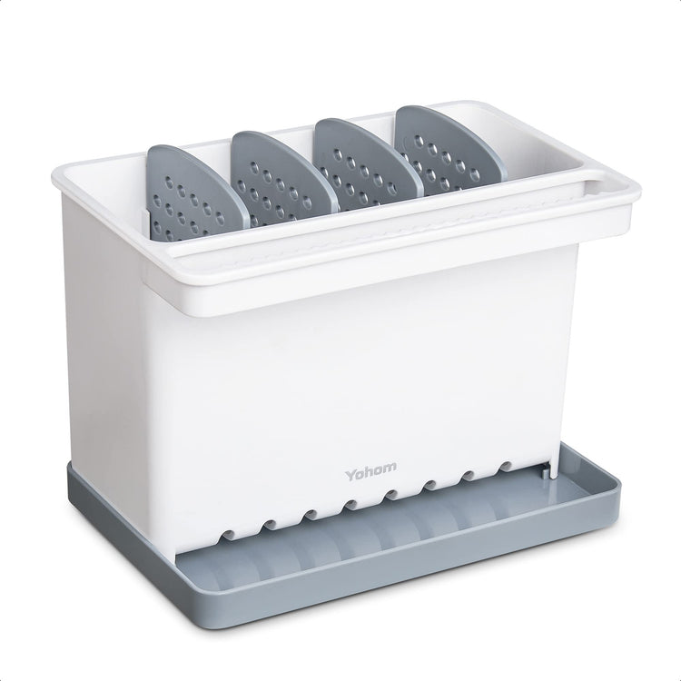 Sink Brush Holder for Kitchen Sink Sponge Caddy Countertop Organizer Plastic Dish Scrubber Holder with Dividers