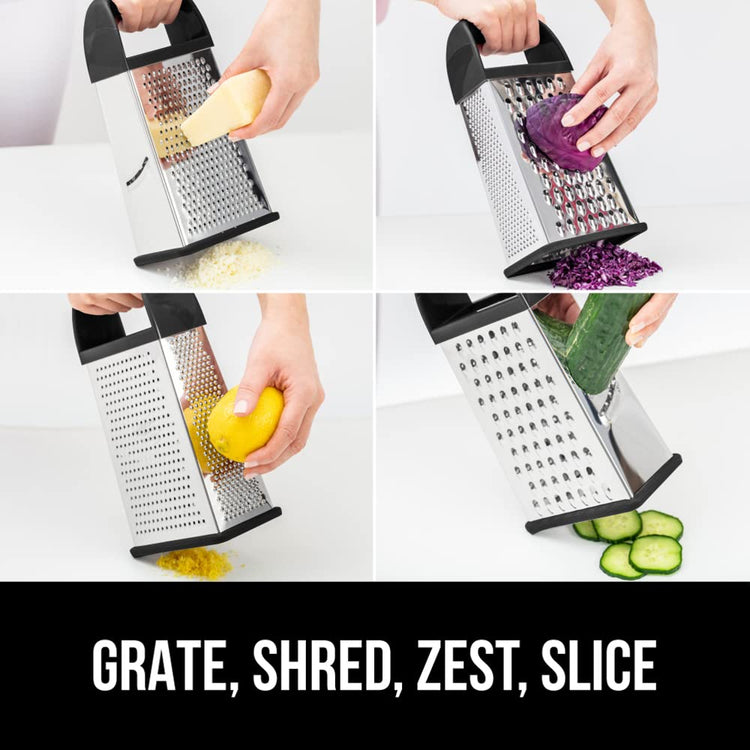 XL 4 Sided Stainless Steel Cheese Grater With Measurement Container