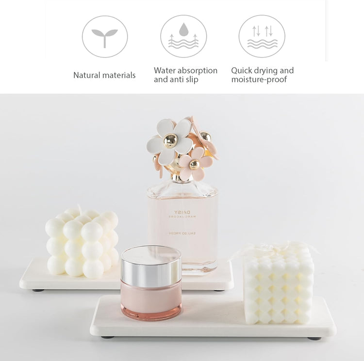 2 Pcs Water Absorbing Stone Trays, Kitchen/Bathroom Sink Soap Dish, Diatomite Tray Used for Hand Soap & Cosmetic Bottles in The Modern Home, 3.15" W x 8.7" L, White
