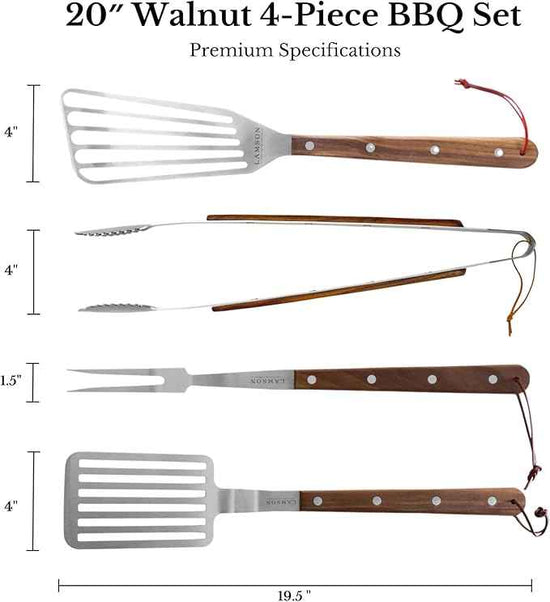 Lamson Premier 20" Walnut 4-Piece Deluxe BBQ Set