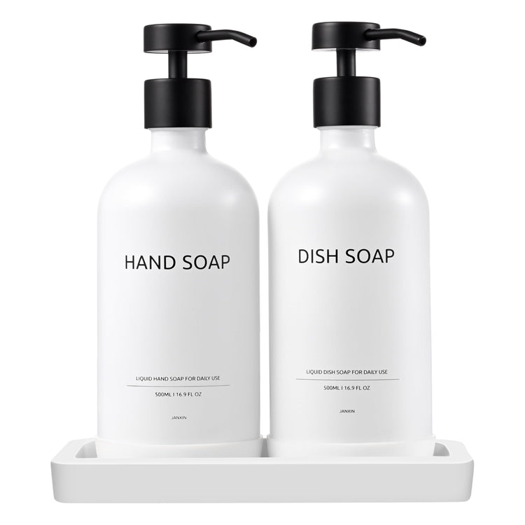 Glass Kitchen Soap Dispenser Set with Ceramic Tray